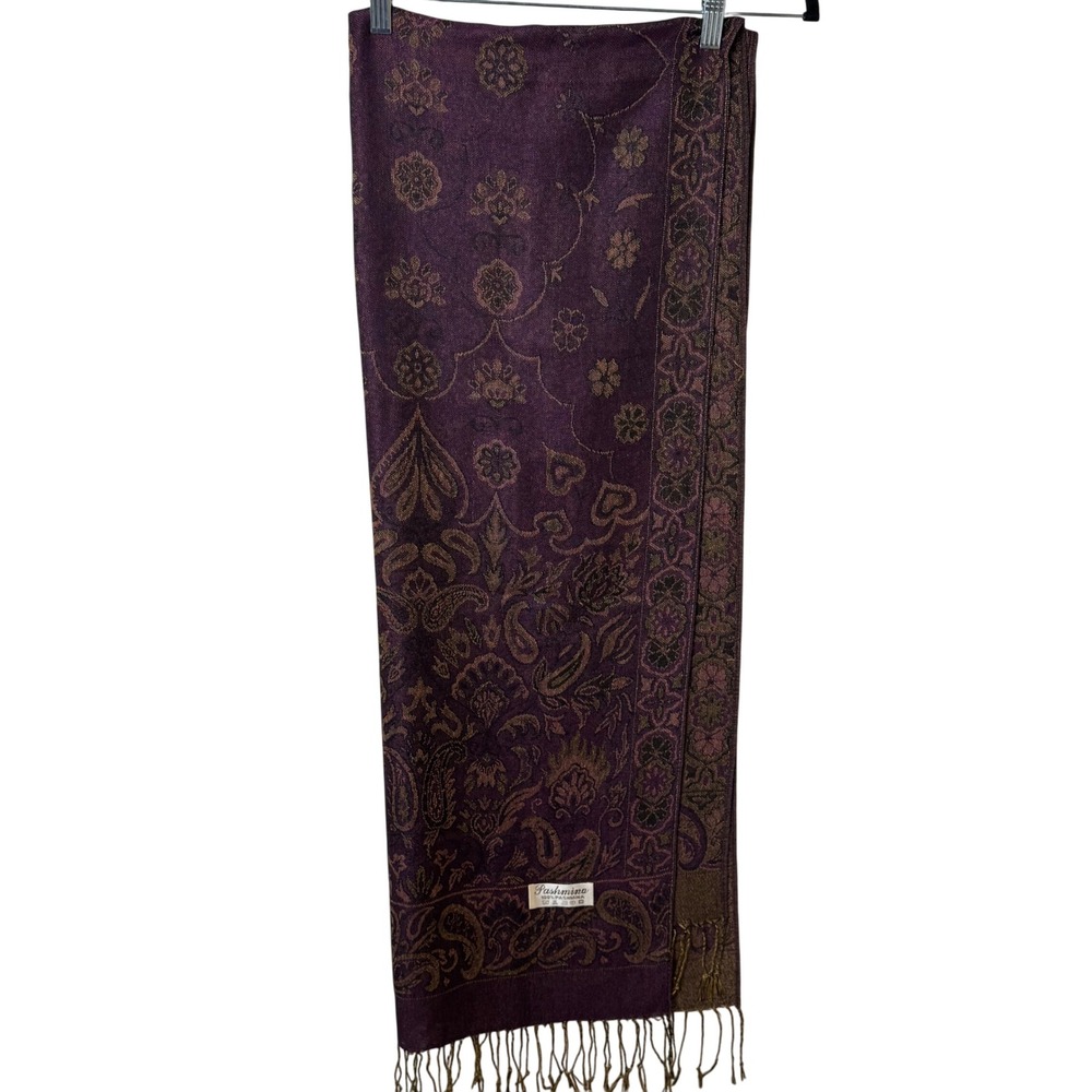 Pashmina Scarf Women Purple Paisley Floral Fringed Wrap Shawl